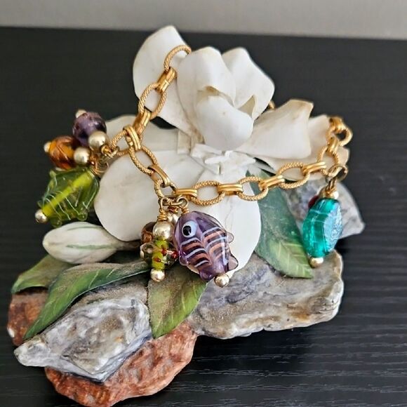 Monet Gold Bracelet With Glass Beads - Picture 1 of 5